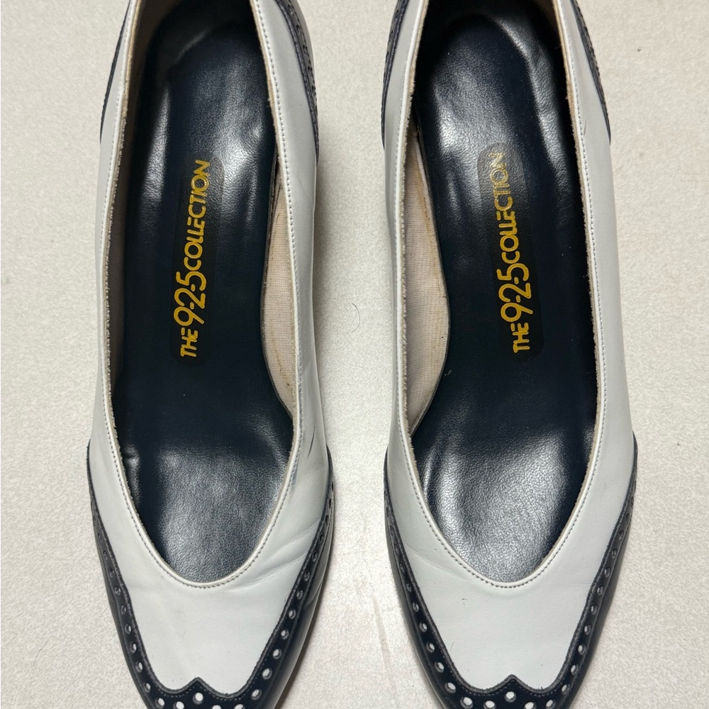 925 Collection Leather White Wing Tip Heels Sz 6.5 Swing,flapper,40’s,rockabilly - Picture 1 of 11